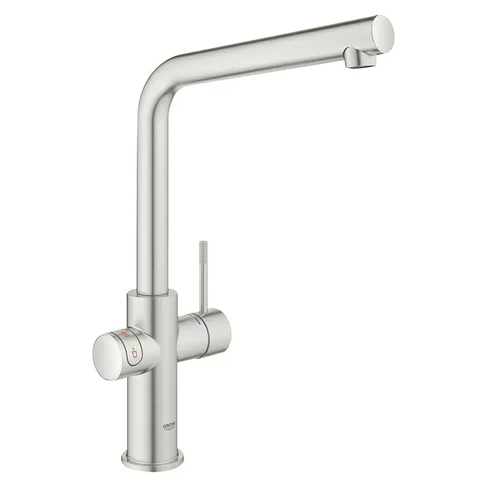 Grohe Spültischarmatur Red II Duo - L-Auslauf, Boiler: Größe L, Edelstahloptik - Vorderansicht