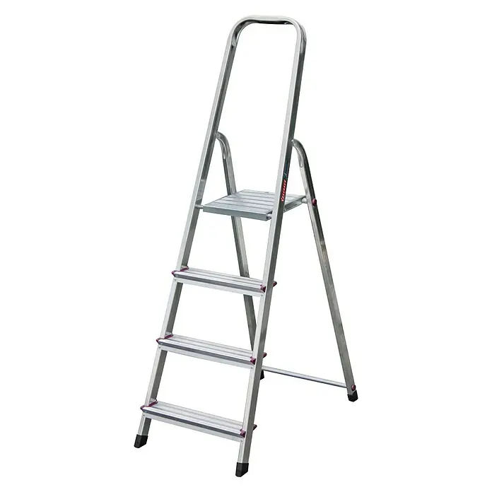 Krause Corda Stufenstehleiter - Arbeitshöhe: 2,8 m, Anzahl Tritte: 4 Stufen, Tiefe Stufen: 80 mm, Aluminium - Linke Seitenansicht