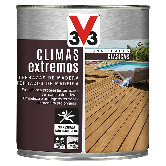V33 Protección para madera Climas Extremos - Teca, 750 ml, Mate