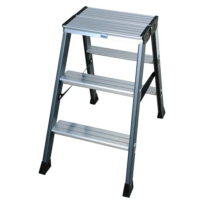Krause Monto Stufen-Doppelleiter SePro D - Arbeitshöhe: 2,2 m, Anzahl Tritte: 2 x 3 Stufen, Tiefe Stufen: 80 mm, Aluminium - Linke Seitenansicht