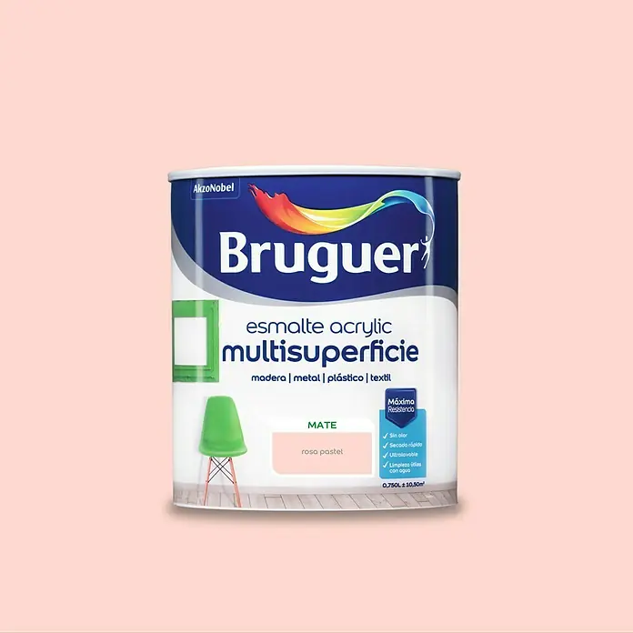 Bruguer Esmalte de color Acrylic Multisuperficie - Rosa Pastel, 750 ml, Mate