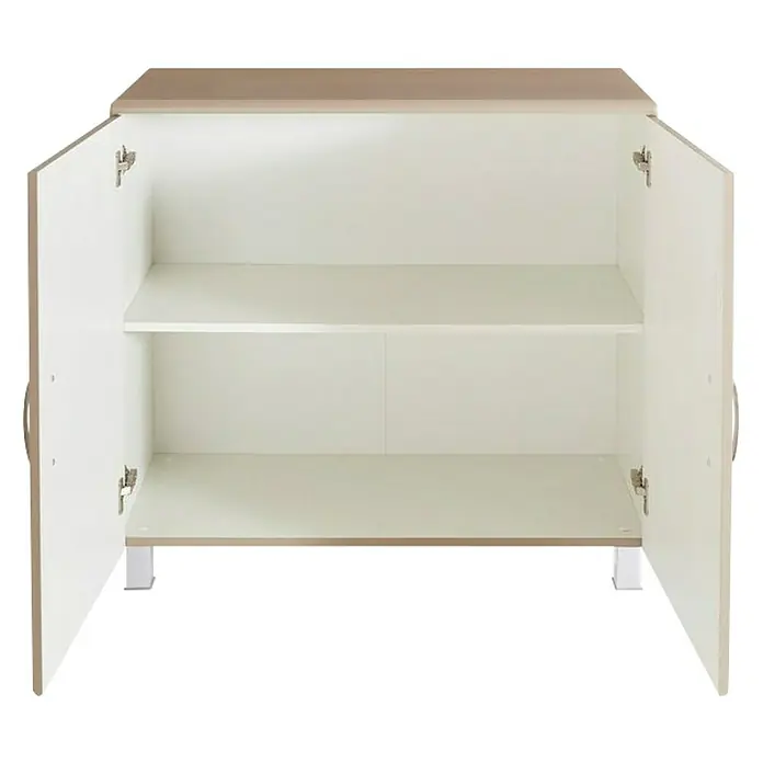 Phönix Miami Kommode - L x B x H: 43 x 97,6 x 88,8 cm, Taupe, 2 verchromte Griffe - Vorderansicht