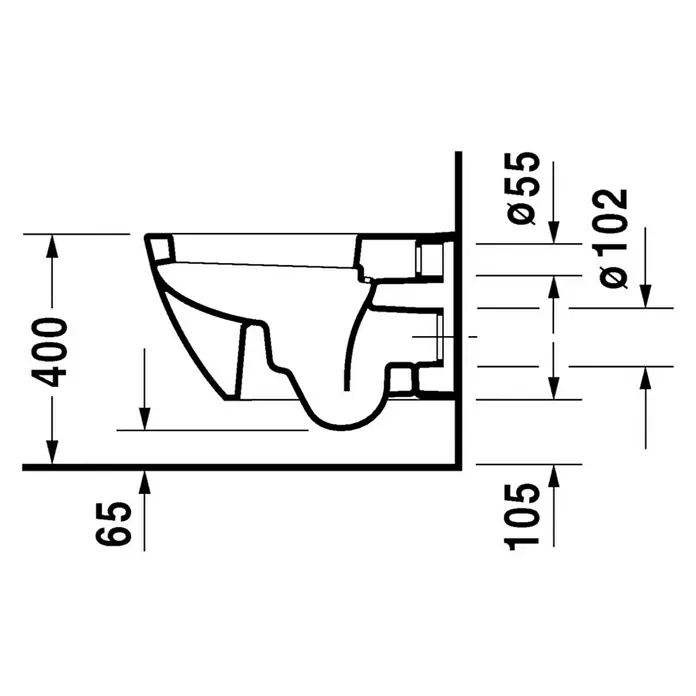 Duravit Happy D.2 Wand-WC - Mit Spülrand, Mit schmutzabweisender Glasur, Spülform: Tief, WC Abgang: Waagerecht, Weiß