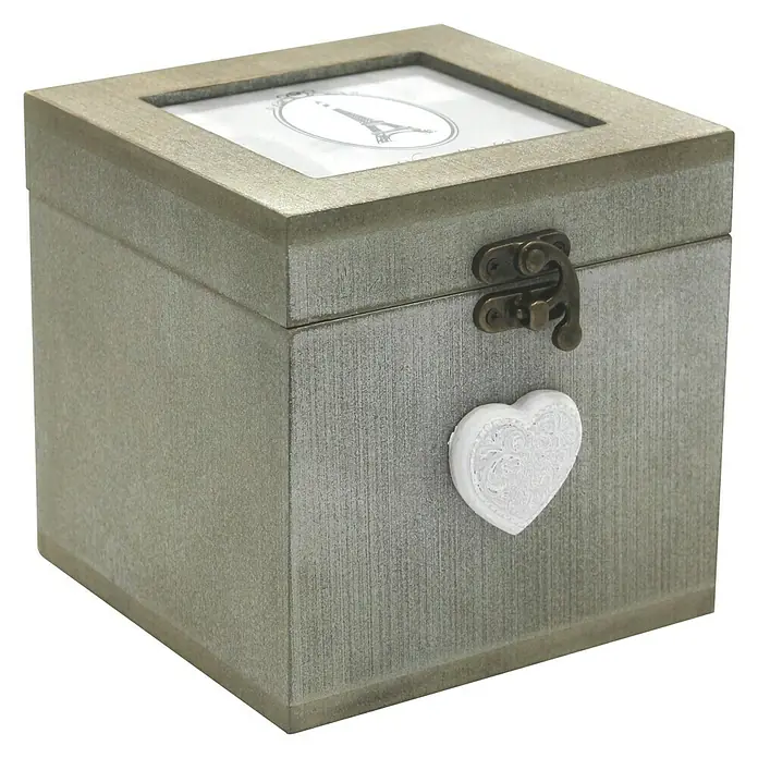 Caja con tapa y bisagra Home - 13,5 x 13,5 x 14 cm, Madera