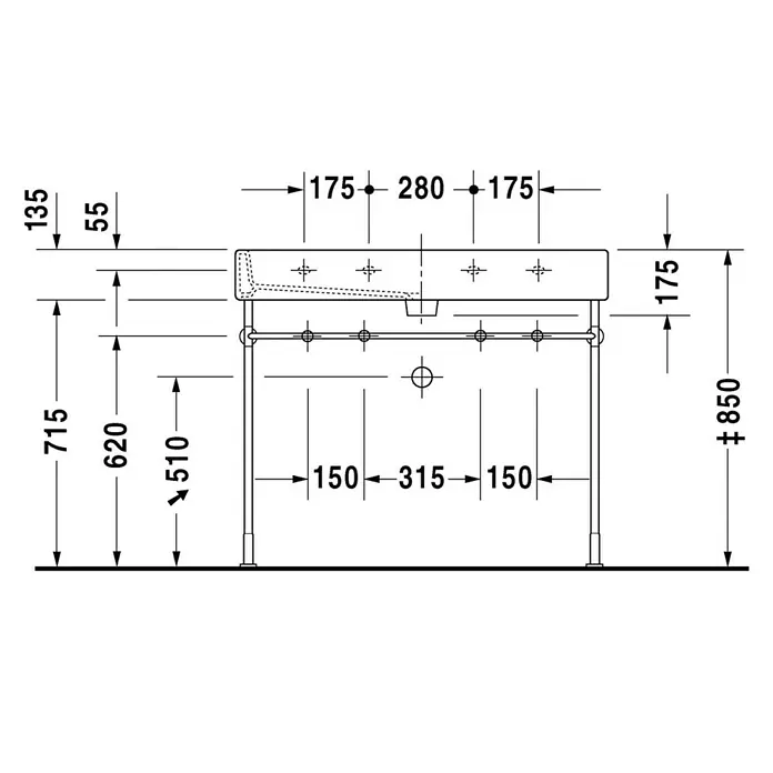 Duravit Vero Doppelwaschtisch - 120 x 47 cm, Ohne Spezialglasur, Hahnloch: Mitte, Mit Überlauf, Weiß, Ungeschliffen
