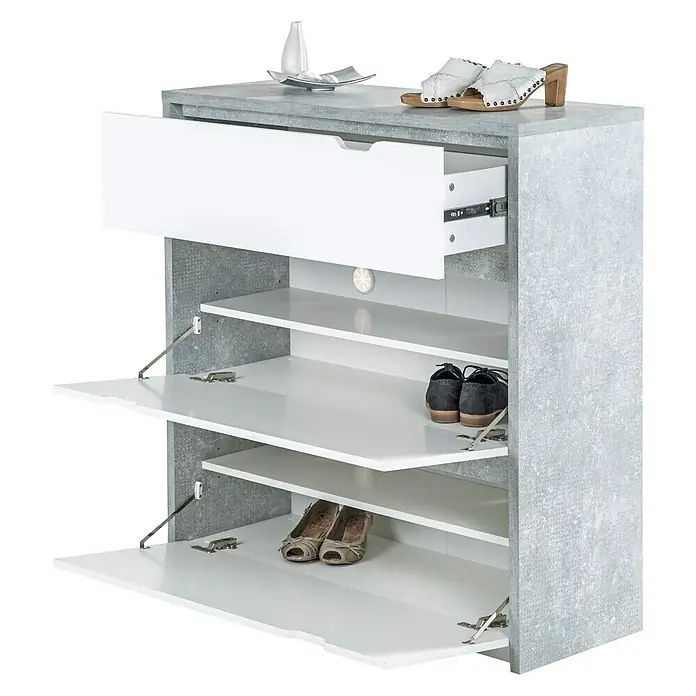 Phönix Bruno Schuhschrank - L x B x H: 38 x 100 x 105,7 cm, Grau/Weiß - Linke Seitenansicht