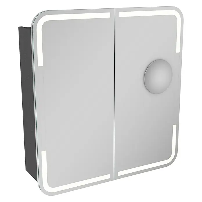 Camargue Stella LED-Spiegelschrank - B x H: 70 x 73,7 cm, Mit Beleuchtung, Mit abgerundeten Kanten, Spanplatte, Grafit - Linke Seitenansicht