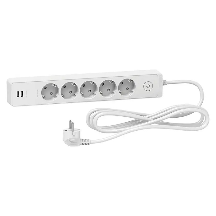 Schneider Electric Base de enchufe múltiple con USB - Número de enchufes Schuko: 5 ud., Blanco, 3 m