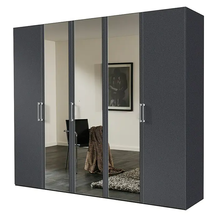Express Möbel Drehtürschrank Brooklyn - L x B x H: 58 x 250 x 216 cm, Graphit, 3 Spiegel - Rechte Seitenansicht