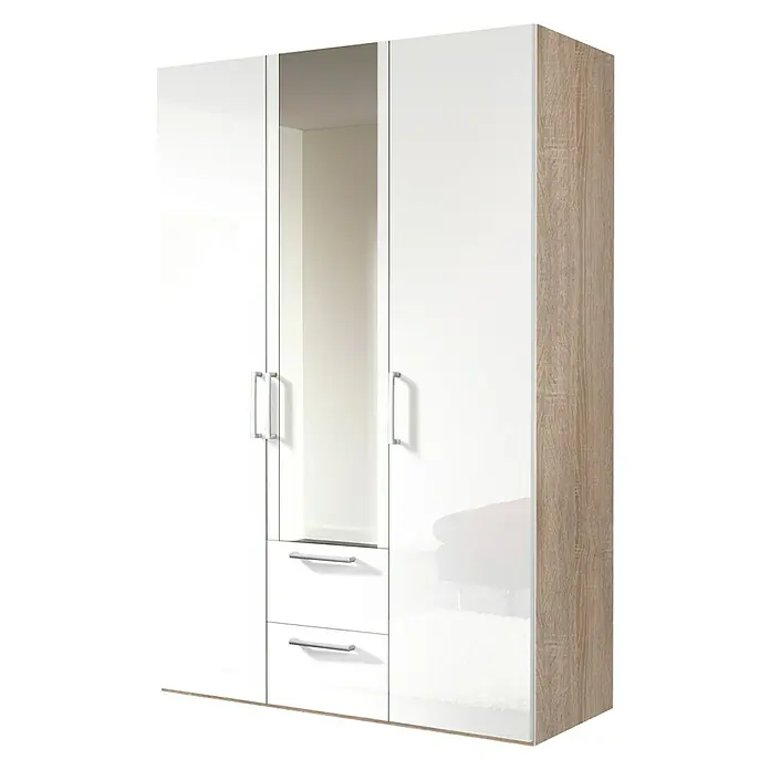Express Möbel Kleiderschrank Brooklyn - L x B x H: 58 x 150 x 216 cm, Weiß/Sonoma Eiche, 1 Spiegel, Lackiert, Anzahl Schubladen: 2 Stk. - Rechte Seitenansicht