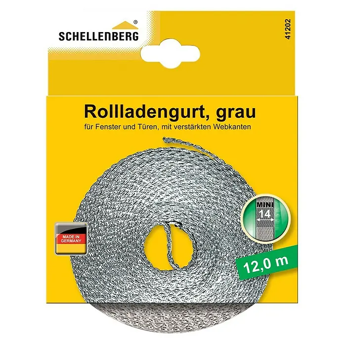 Schellenberg Rollladengurt Mini - Grau, Länge: 12 m, Gurtbreite: 14 mm - Vorderansicht