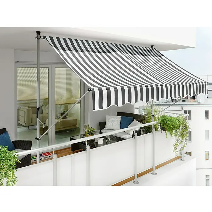 Sunfun Tenda s nosačem - Sivo-bijele boje, Širina: 2,5 m, Izvlačenje: 1,3 m
