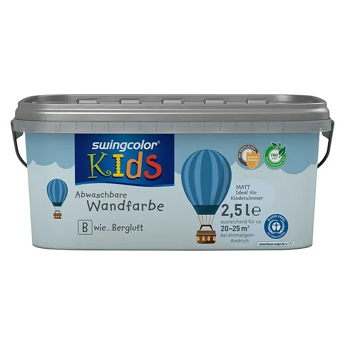 swingcolor KIDS Wandfarbe - Bergluft, 2,5 l, Matt, Konservierungsmittelfrei - Vorderansicht