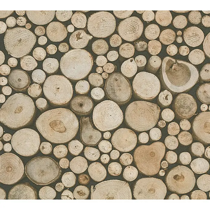 AS Creation Il Decoro Papiertapete Holzstapel - Braun, Holzoptik, 10,05 x 0,53 m - Detailaufnahme