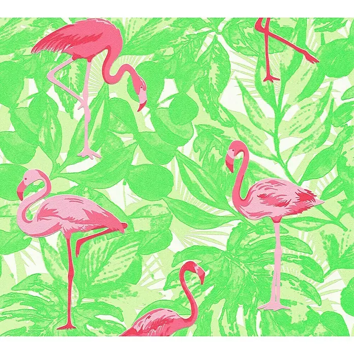 AS Creation Boys And Girls 6 Vliestapete Flamingo - Grün/Pink, Motiv, 10,05 x 0,53 m - Detailaufnahme