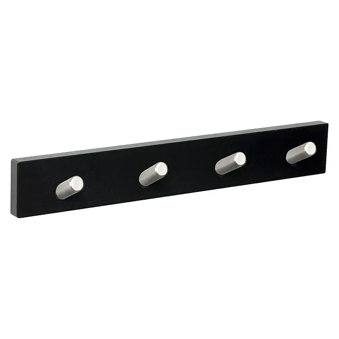 Nesu Perchero 9400 - L x An x Al: 40 x 6 x 1,6 cm, Número de ganchos: 4 ud., Negro/Acero inoxidable