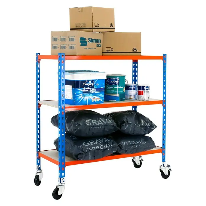 Simonrack Maderclick Estantería metálica Mobile Plus - L x An x Al: 40 x 100 x 90 cm, Capacidad de carga: 150 kg/balda, Número de baldas: 3 ud., Azul/Naranja