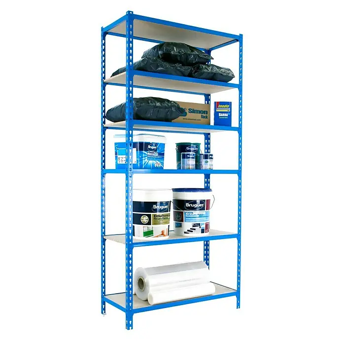 Simonrack Maderclick Estantería metálica Superplus - L x An x Al: 40 x 110 x 250 cm, Capacidad de carga: 150 kg/balda, Número de baldas: 6 ud., Azul