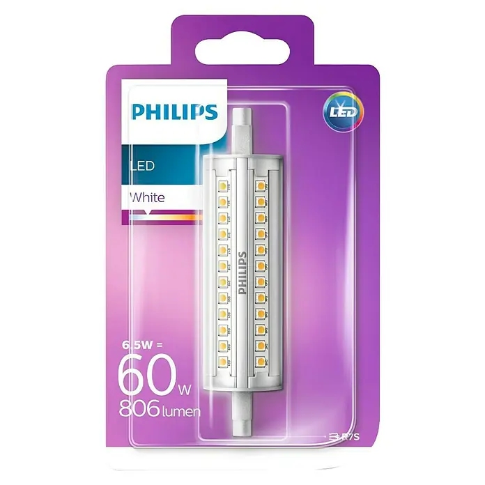 Philips Bombilla LED lineal - 6,5 W, R7s, Color de luz: Blanco cálido, Tubular