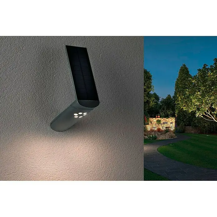 Paulmann Ilias LED-Solar-Außenwandleuchte - Bewegungsmelder, 1,2 W, Lichtfarbe: Warmweiß, Grau, Kunststoff