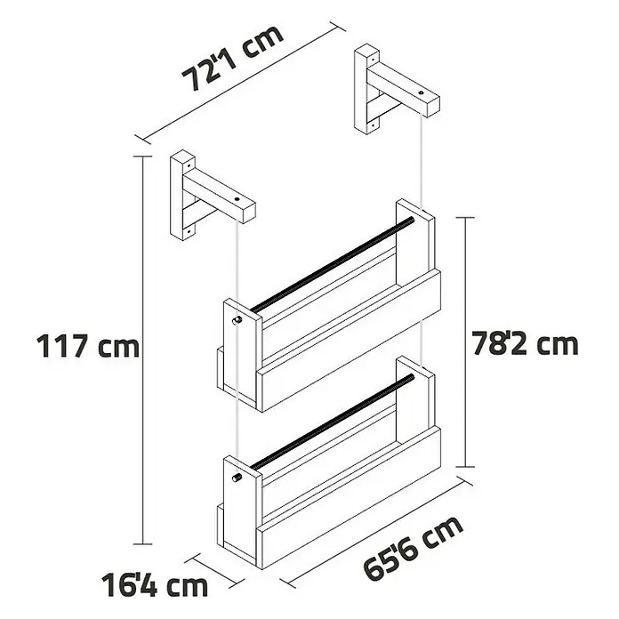 Maceta de pared Vertical Woody - Largo: 69 cm, Natural, 2 Bandejas