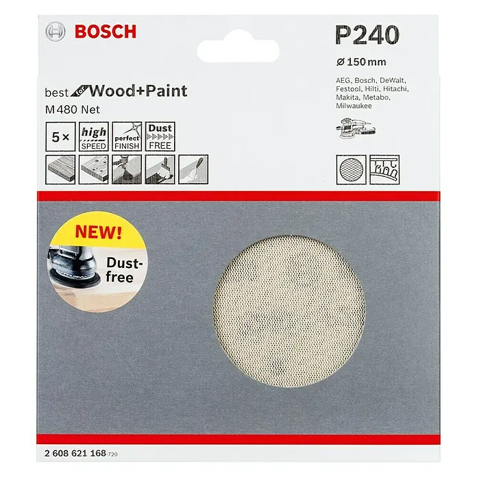 Bosch Schleifblätter M480 Best for Wood - Durchmesser: 150 mm, Körnung: 240, 5 Stk. - Vorderansicht