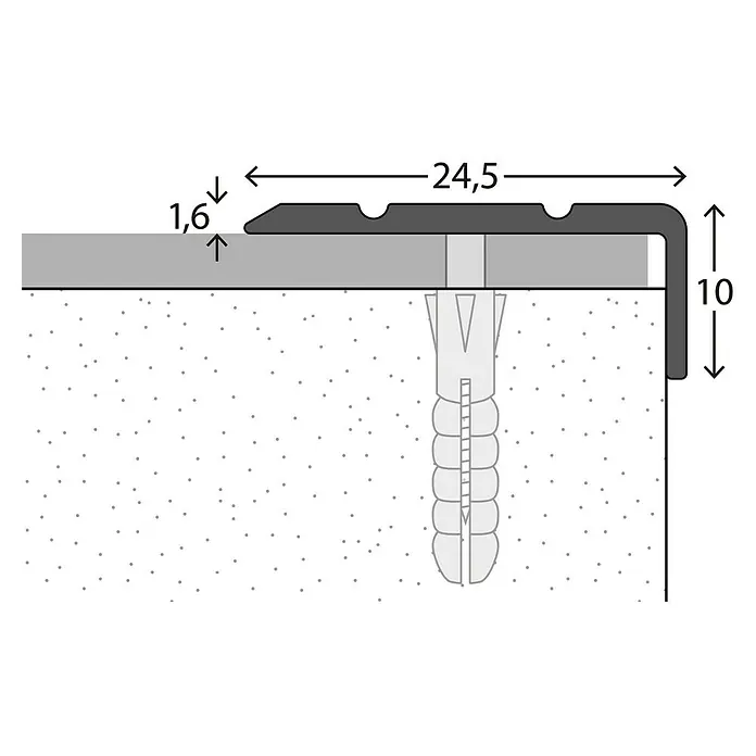 LOGOCLIC Hoekprofiel - Zilver, 1 m x 24,5 mm x 10 mm, Montagemethode: Schroeven - Close-up