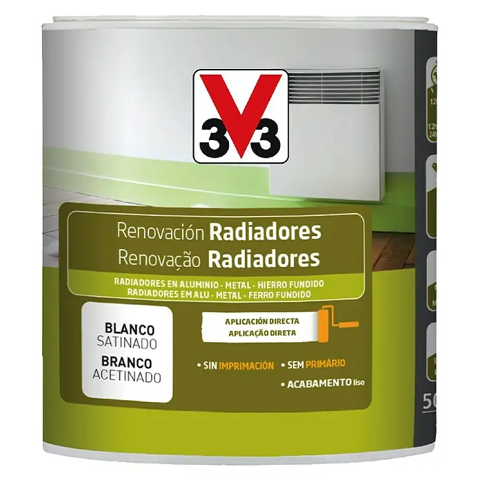 V33 Esmalte para radiador Renovación - Blanco, 500 ml, Satinado