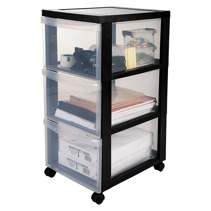 Rollcontainer - L x B x H: 40 x 30 x 67 cm, Anzahl Schubladen: 3 Stk., Kunststoff - Vorderansicht