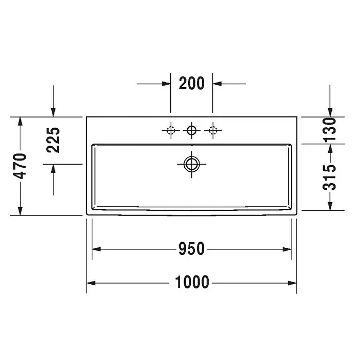 Duravit Vero Air Waschtisch - 100 x 47 cm, Ohne Spezialglasur, Hahnloch: Mitte, Ohne Überlauf, Weiß, Ungeschliffen