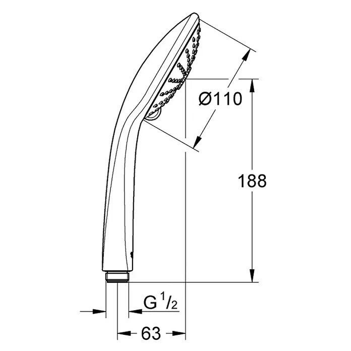 Grohe Handbrause Euphoria 110 - Anzahl Funktionen: 3 Stk., 9,5 l/min bei 3 bar, Chrom - Vorderansicht