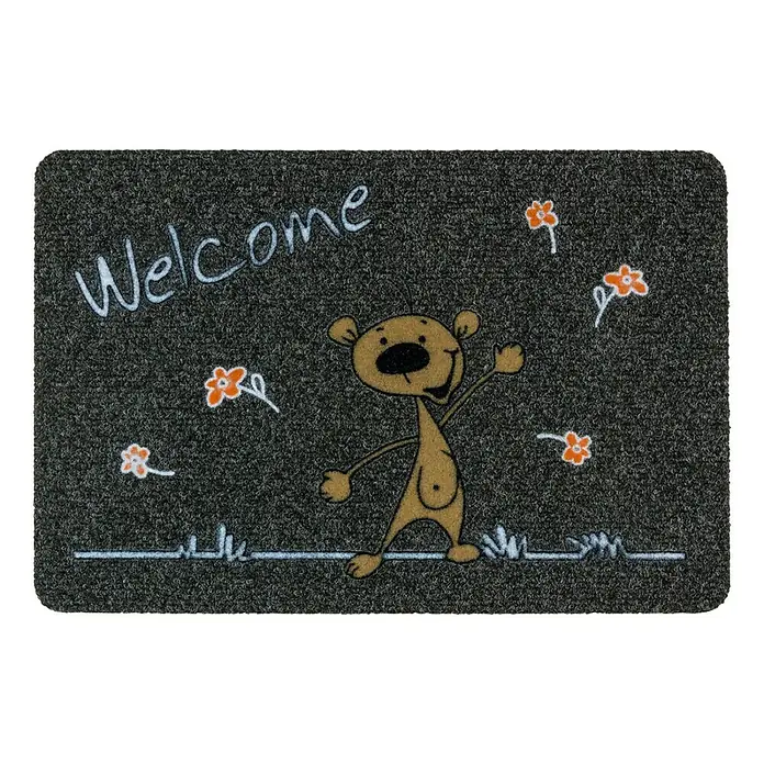 Astra Türmatte Flocky Color - Welcome Bär, Grau/Bedruckt, 40 x 60 cm, 100 % Polypropylen - Ansicht von oben