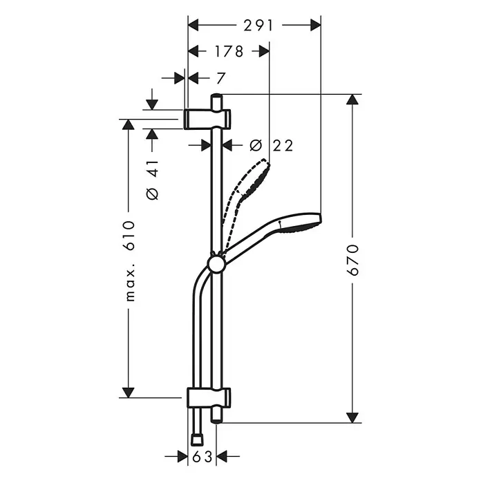 Hansgrohe Tuš garnitura - Razmak provrta: 40 cm - 61 cm, Krom