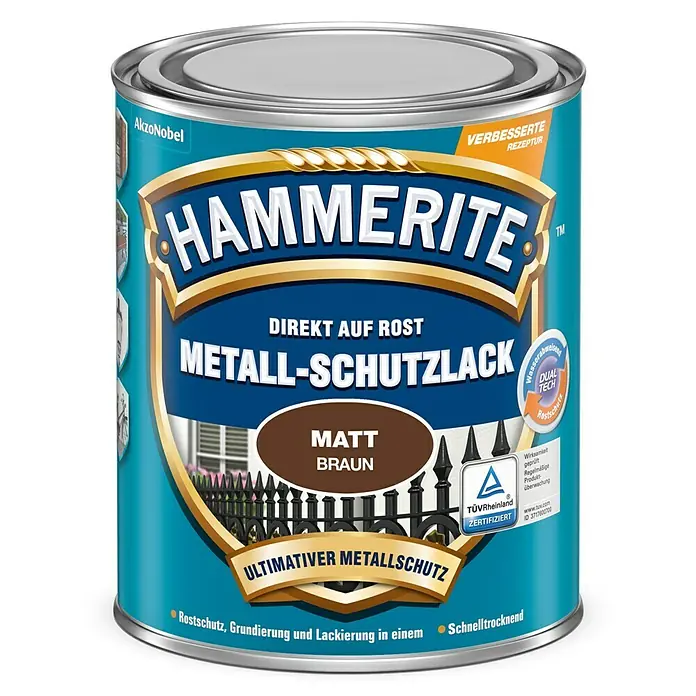 Hammerite Metall-Schutzlack - Braun, 250 ml, Matt, Lösemittelhaltig - Vorderansicht