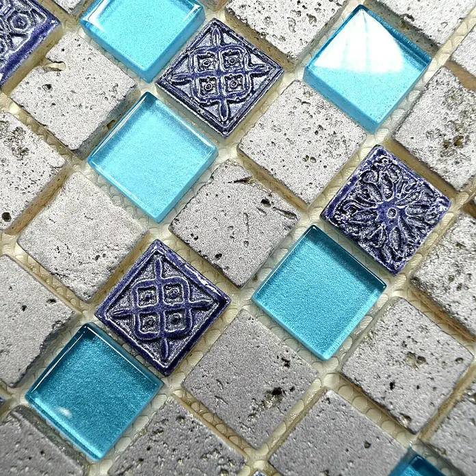 Mosaikfliese Quadrat Crystal Mix XCM CB 65 - 32,7 x 30,2 cm, Blau, Glänzend