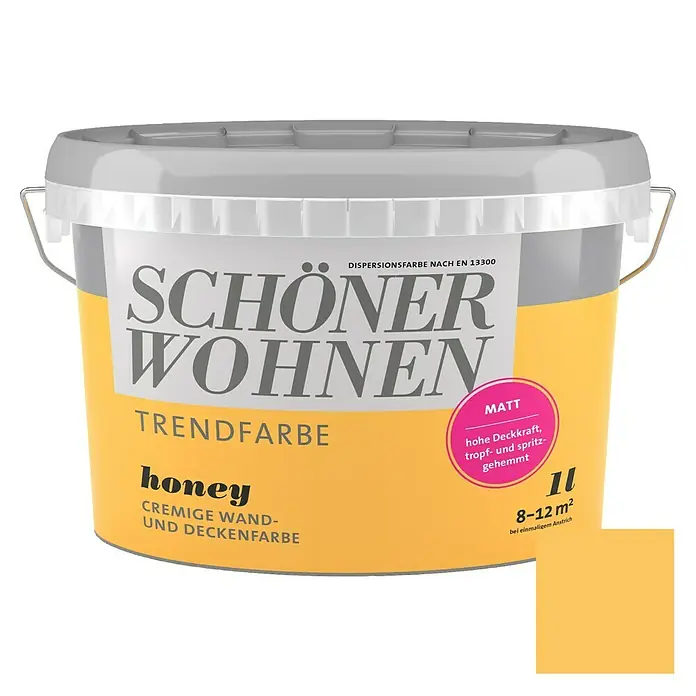SCHÖNER WOHNEN-Farbe Wandfarbe Trendfarbe - Honey, 1 l, Matt, Konservierungsmittelfrei - Vorderansicht