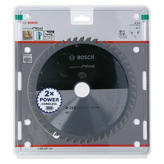Bosch Cirkelzaagblad - Diameter: 216 mm, Boorgat: 30 mm, Aantal tanden: 48 tanden - Vooraanzicht
