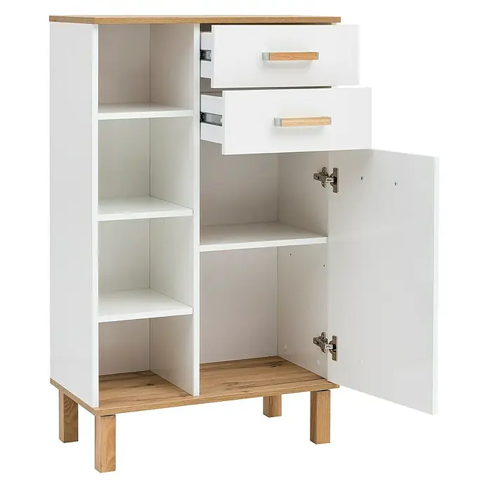 Schildmeyer Padua Highboard - 67 x 35 x 115 cm, Weiß/Eiche - Detailaufnahme