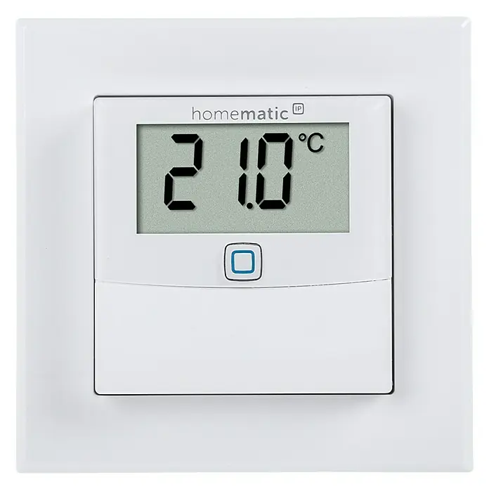 Homematic IP Funk-Temperatursensor HmIP-STHD - Weiß, 25 x 86 x 86 mm, Batteriebetrieben, Display - Vorderansicht