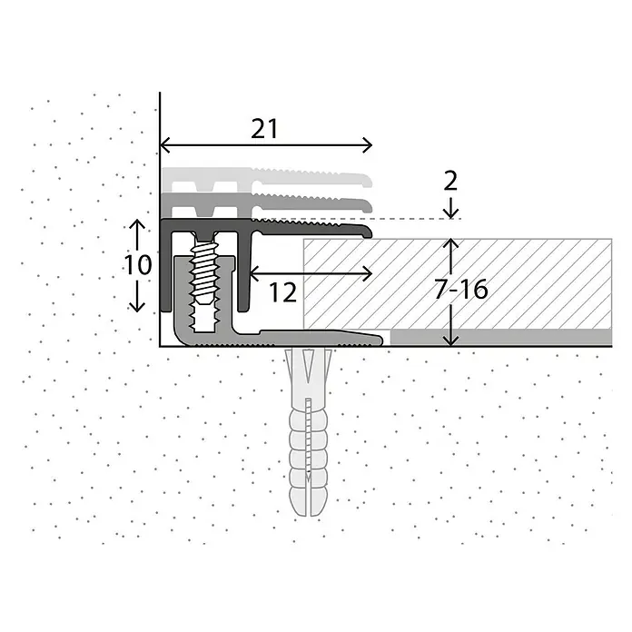 LOGOCLIC Afsluitprofiel 222 - Zilver, 0,9 m x 21 mm, Montagemethode: Schroeven - Close-up