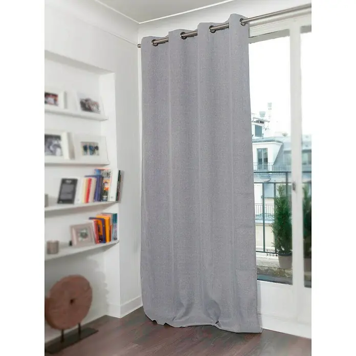 Cortina con ollaos opaca - 145 x 260 cm, 100% poliéster, Blanco/gris