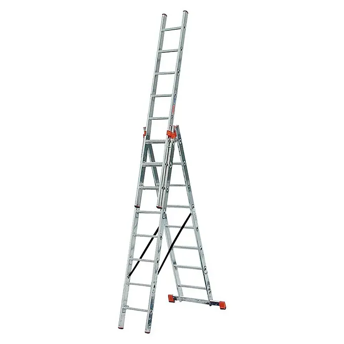 Krause Monto Višenamjenske ljestve na izvlačenje - Funkcija stepenica, Radna visina: 6,05 m, 3 x 8 prečki, Aluminij - Pogled s lijeve strane