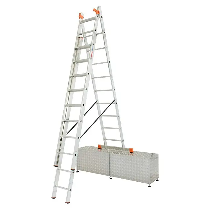 Krause Monto Sprossen-Mehrzweckleiter Tribilo - Treppenfunktion, Arbeitshöhe: 7,65 m, 3 x 10 Sprossen, Aluminium - Linke Seitenansicht