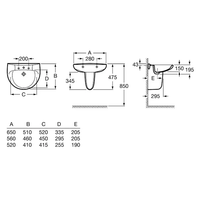 Roca Mitos Lavabo - 56 x 46 cm, Orificios para grifo: Medio, Con desbordamiento, Blanco