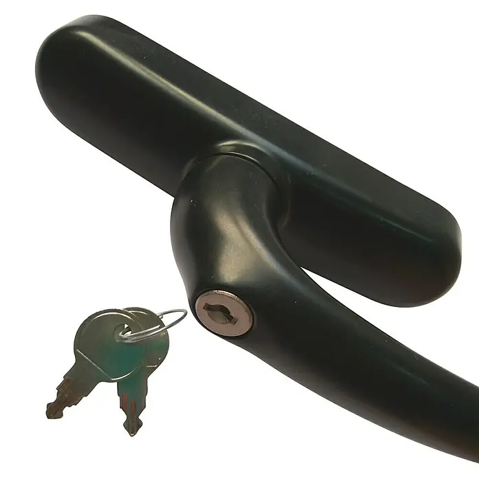 Manilla para ventana con llave - Largo: 17 cm, Negro, Aluminio
