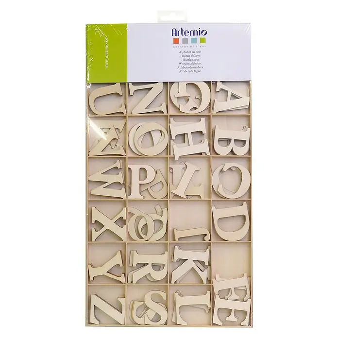 Artemio Letra de madera Alfabeto - Contenido: 130 ud., 6 cm, Natural/marrón claro