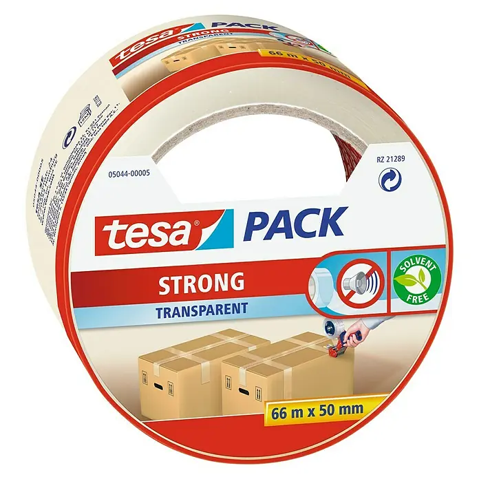 Tesa Cinta de embalaje Strong - Transparente, 66 m x 50 mm