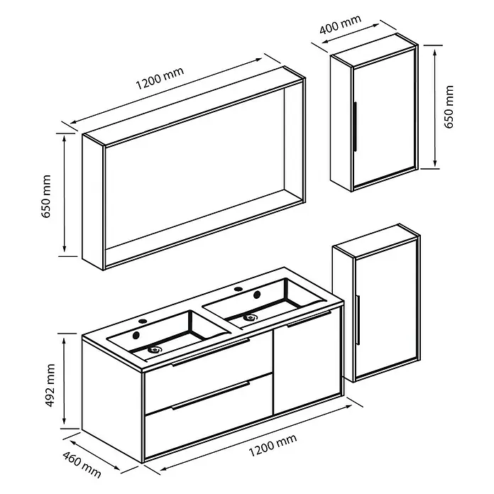 Allibert Badmöbel-Set Edge - 190 cm, 5 -tlg., Eiche Schwarz