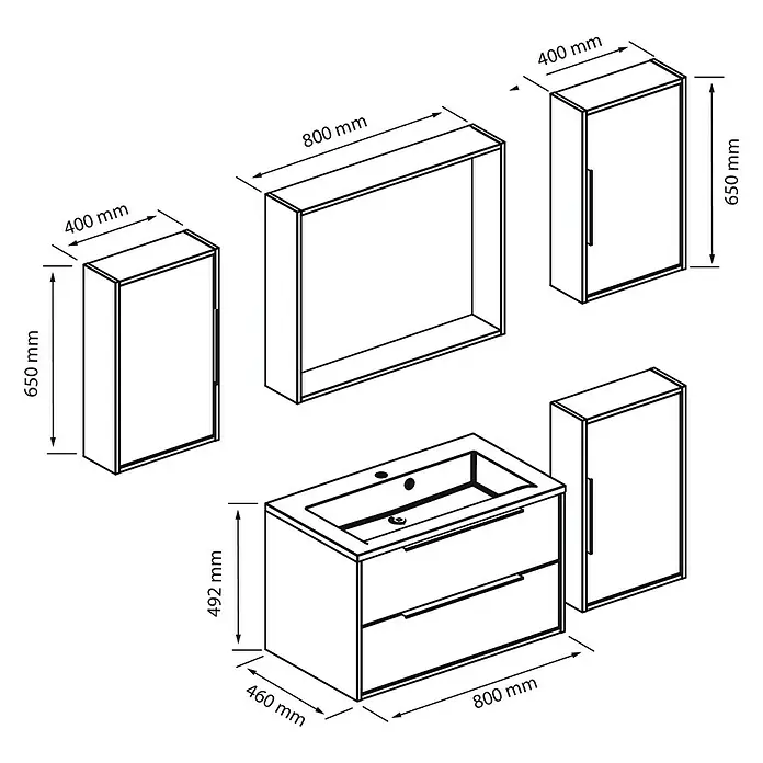 Allibert Badmöbel-Set Edge - 220 cm, 6 -tlg., Eiche Schwarz