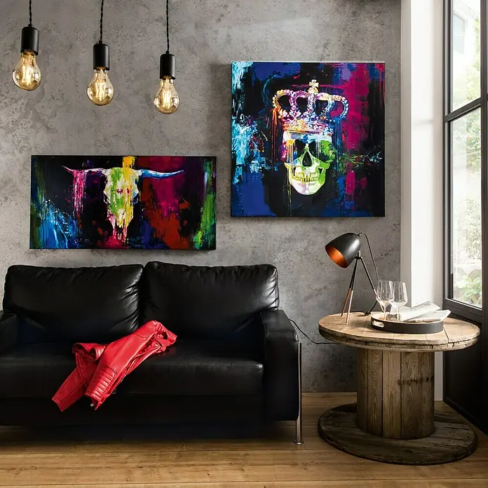 Handgemaltes Bild Handgemalt - Colourful Skull, B x H: 100 x 100 cm